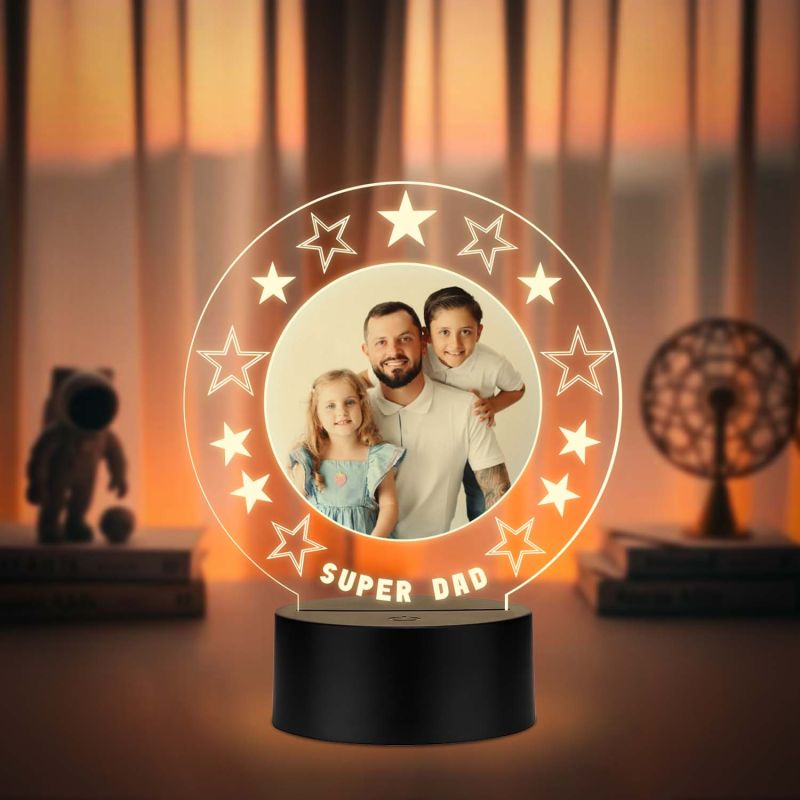 Personalized Super Dad UV Print Photo LED Lamp Fathers Day Gift Acrylic Light